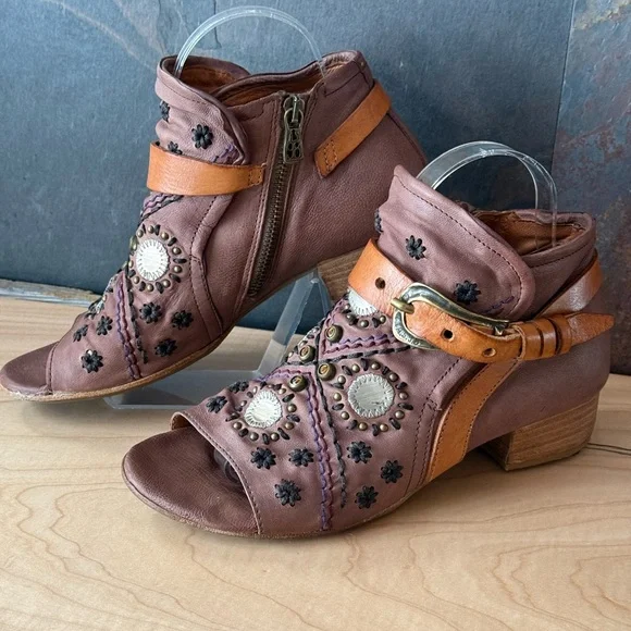 A.S.98 Tofy Peep toe embellished Boho ankle bootie, 39/9 pinkish tan, great shoe - Picture 4 of 16